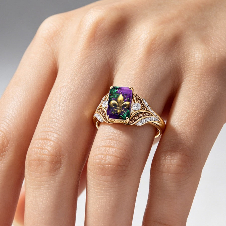 Fleur De Lis Floral Square Ring