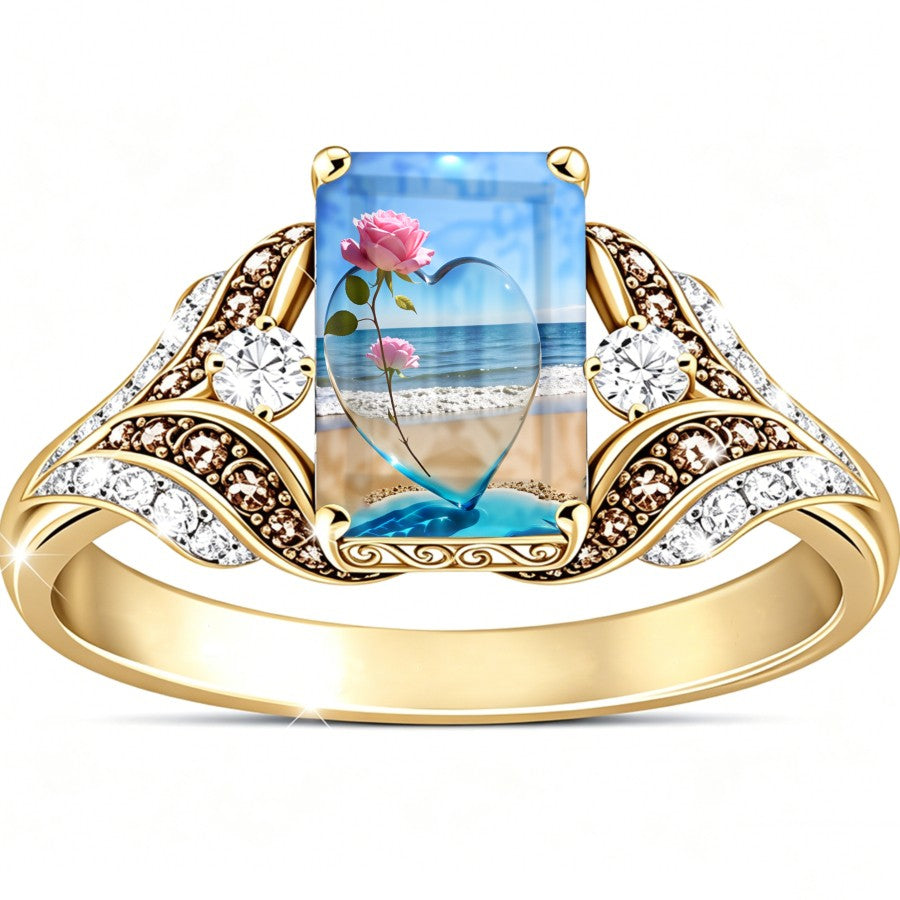 Rose Heart Beach Scene Ring