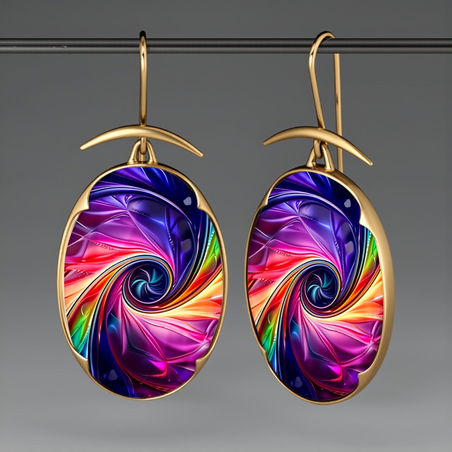 Multicolor Swirl Oval Drop Earrings