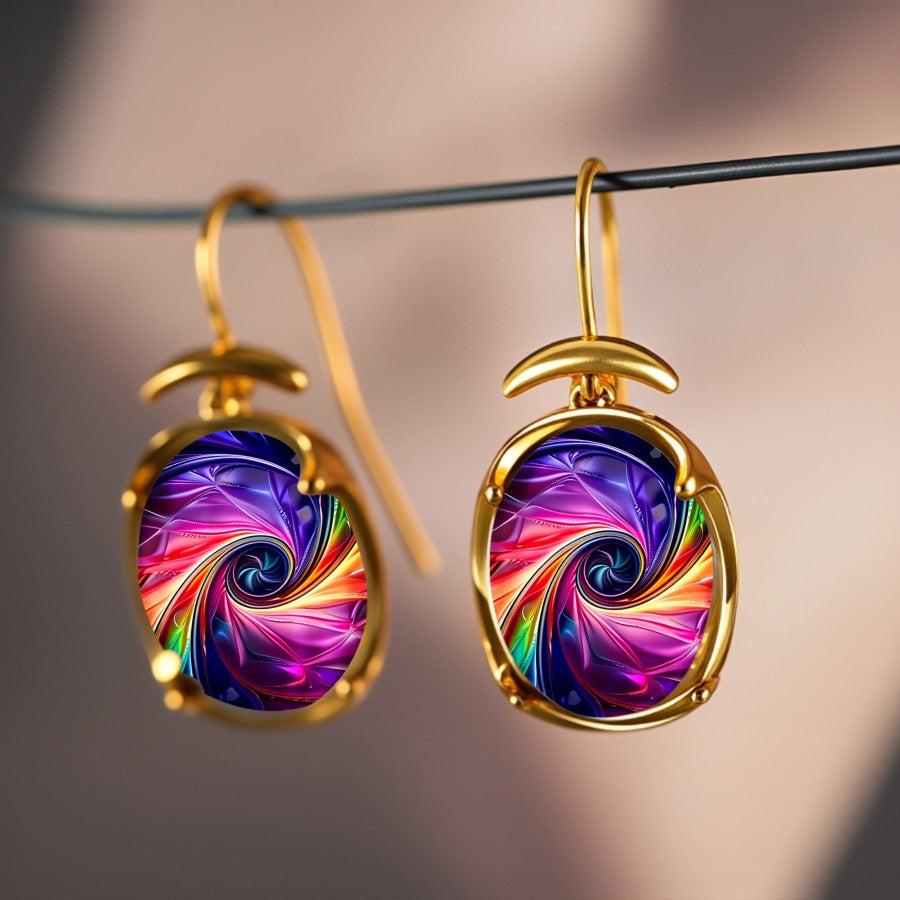 Multicolor Swirl Oval Drop Earrings