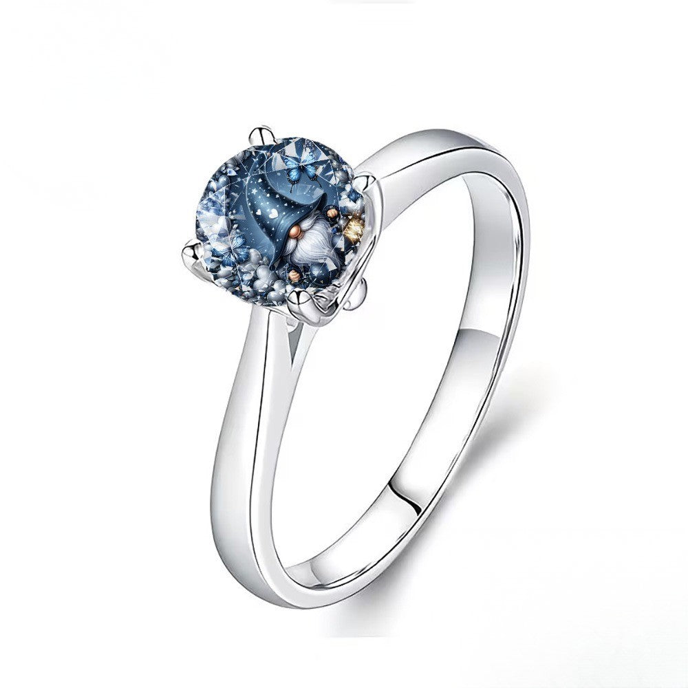 Blue Gnome Glass Dome Ring