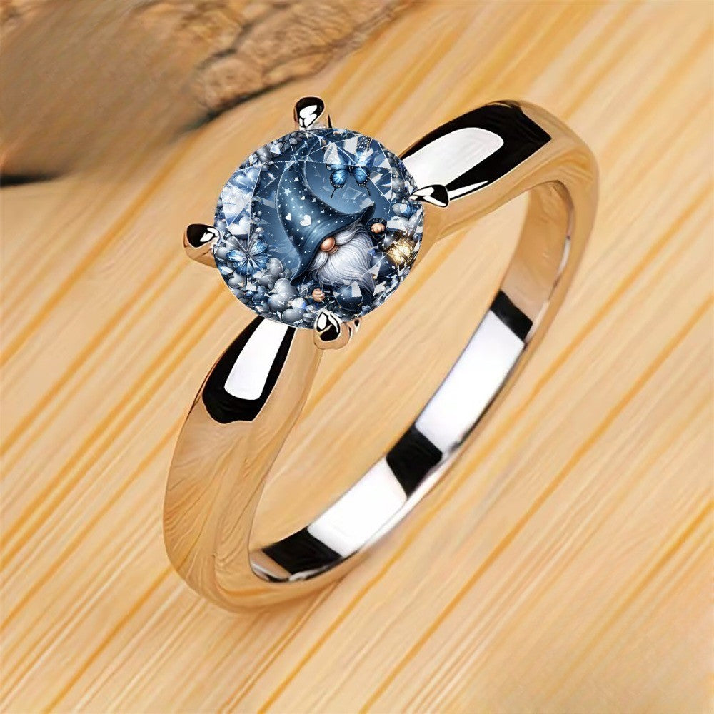Blue Gnome Glass Dome Ring