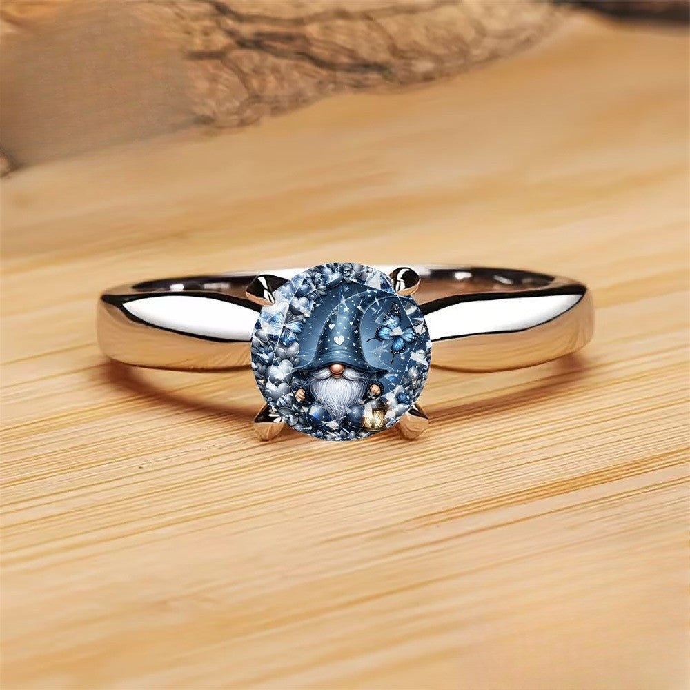 Blue Gnome Glass Dome Ring