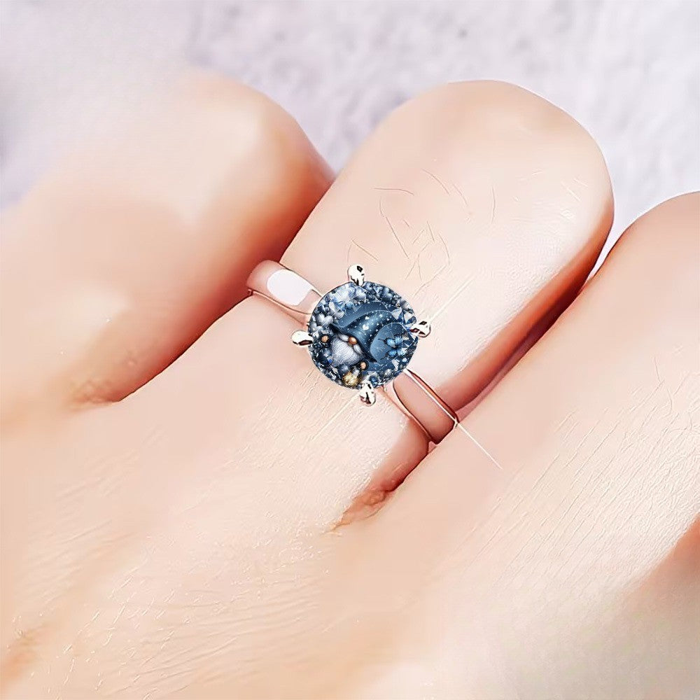 Blue Gnome Glass Dome Ring