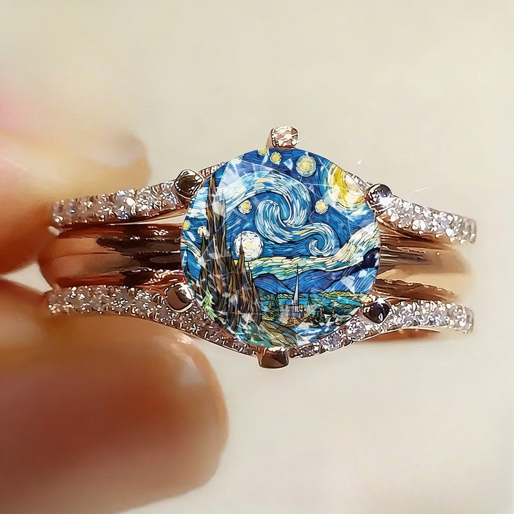 Swirling Sky Mosaic Ring