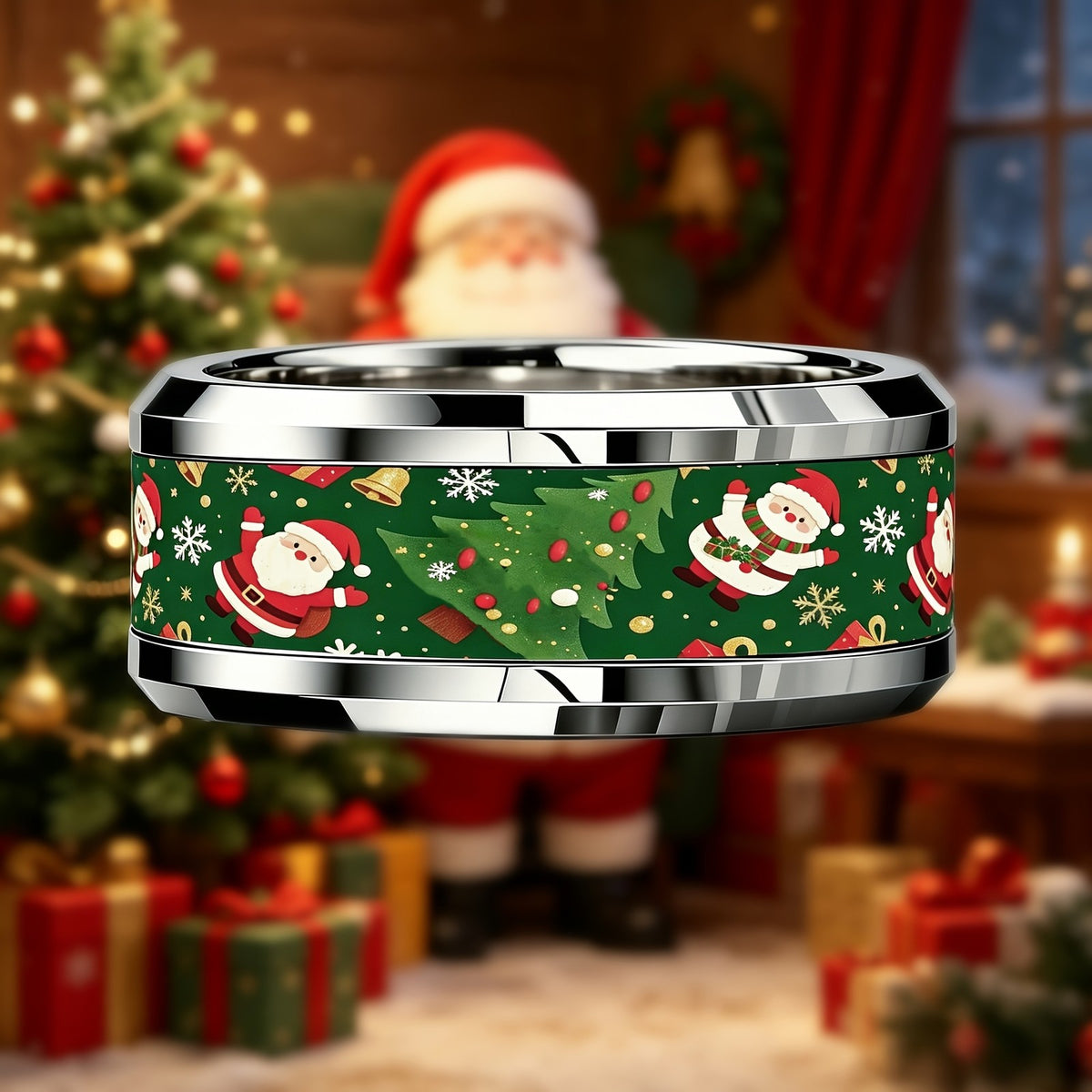 Holiday Santa & Tree Band Ring