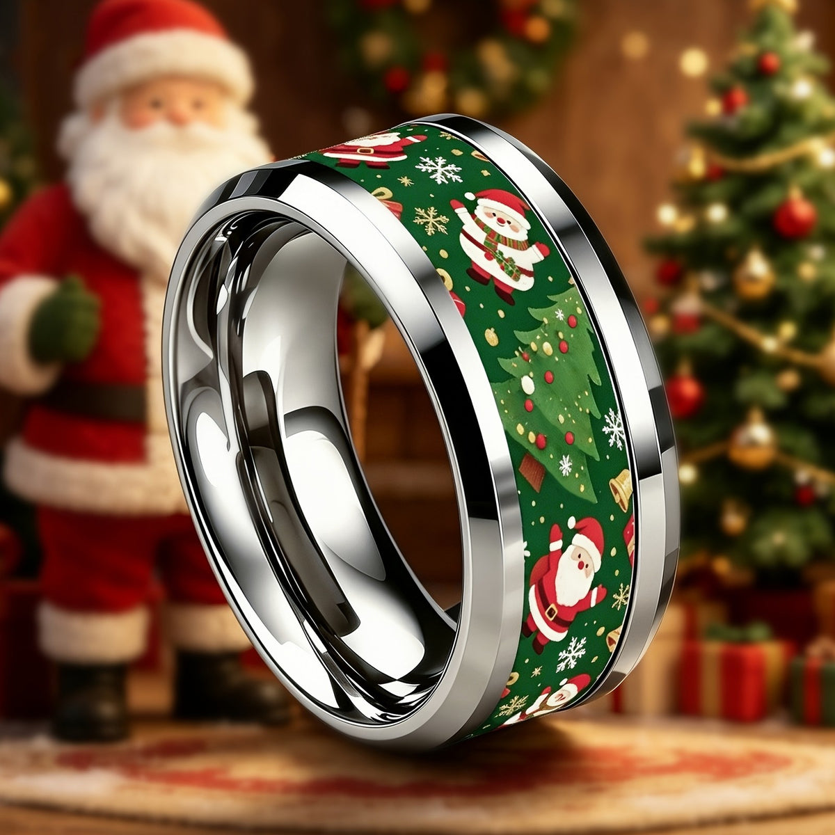 Holiday Santa & Tree Band Ring