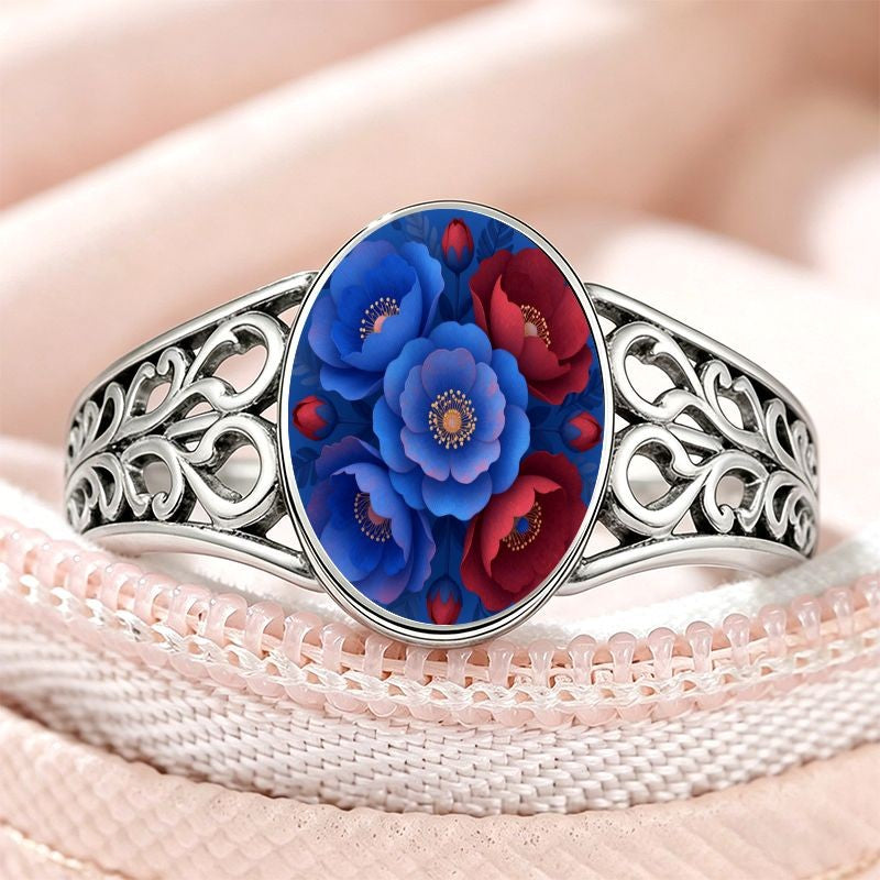 Blue Red Floral Filigree Ring