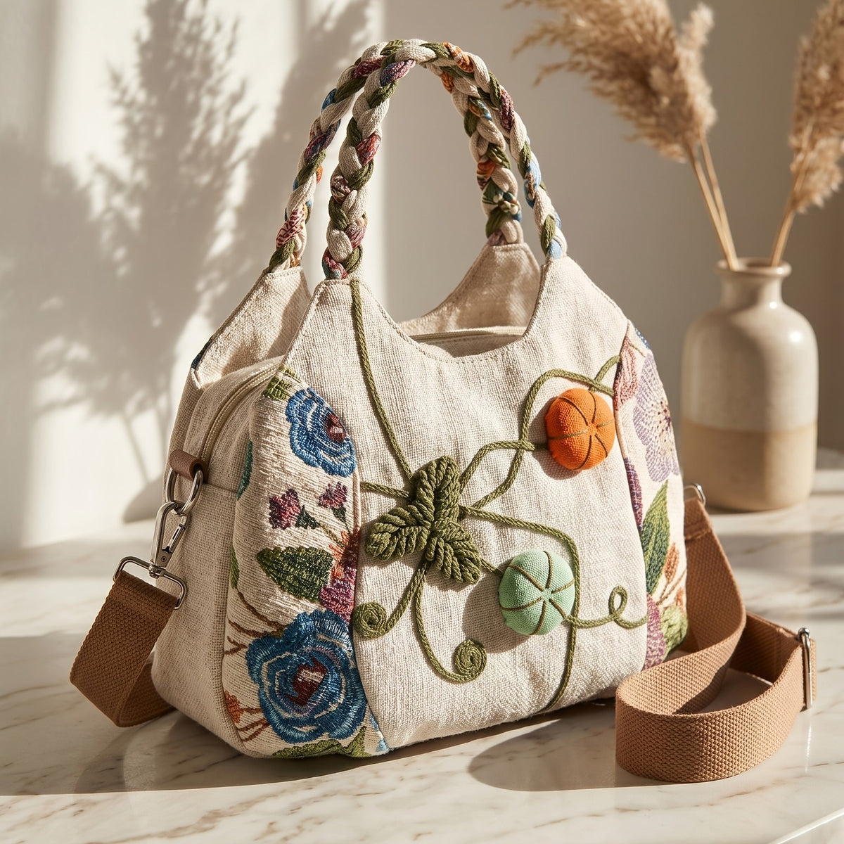 Embroidered Floral Tote Bag