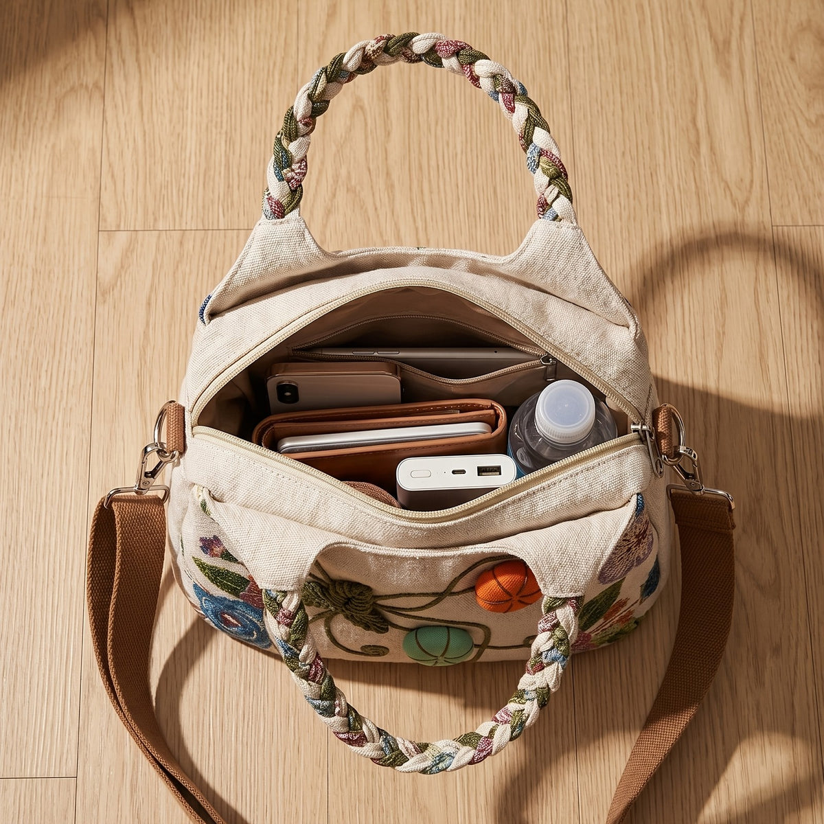 Embroidered Floral Tote Bag