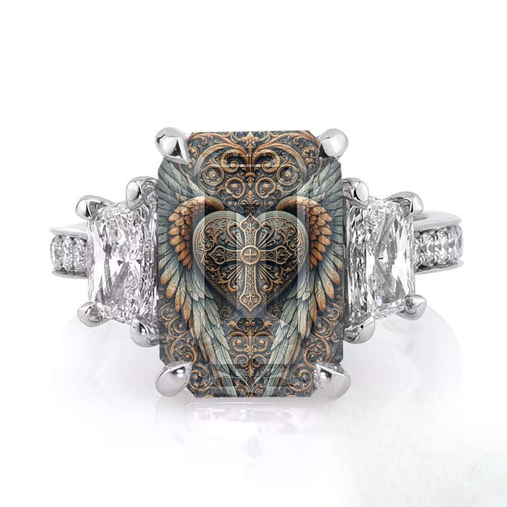 Ornate Winged Heart Square Ring