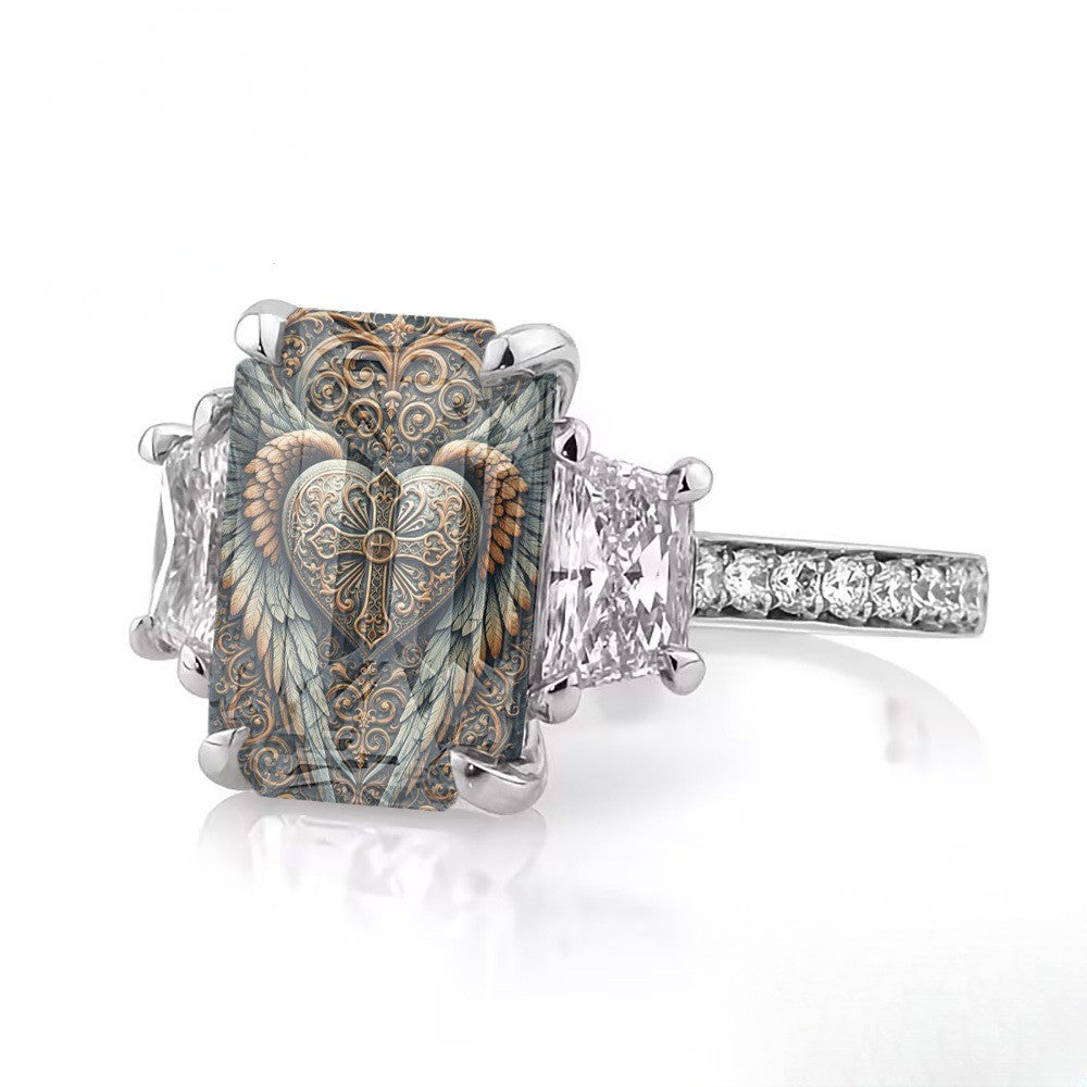 Ornate Winged Heart Square Ring