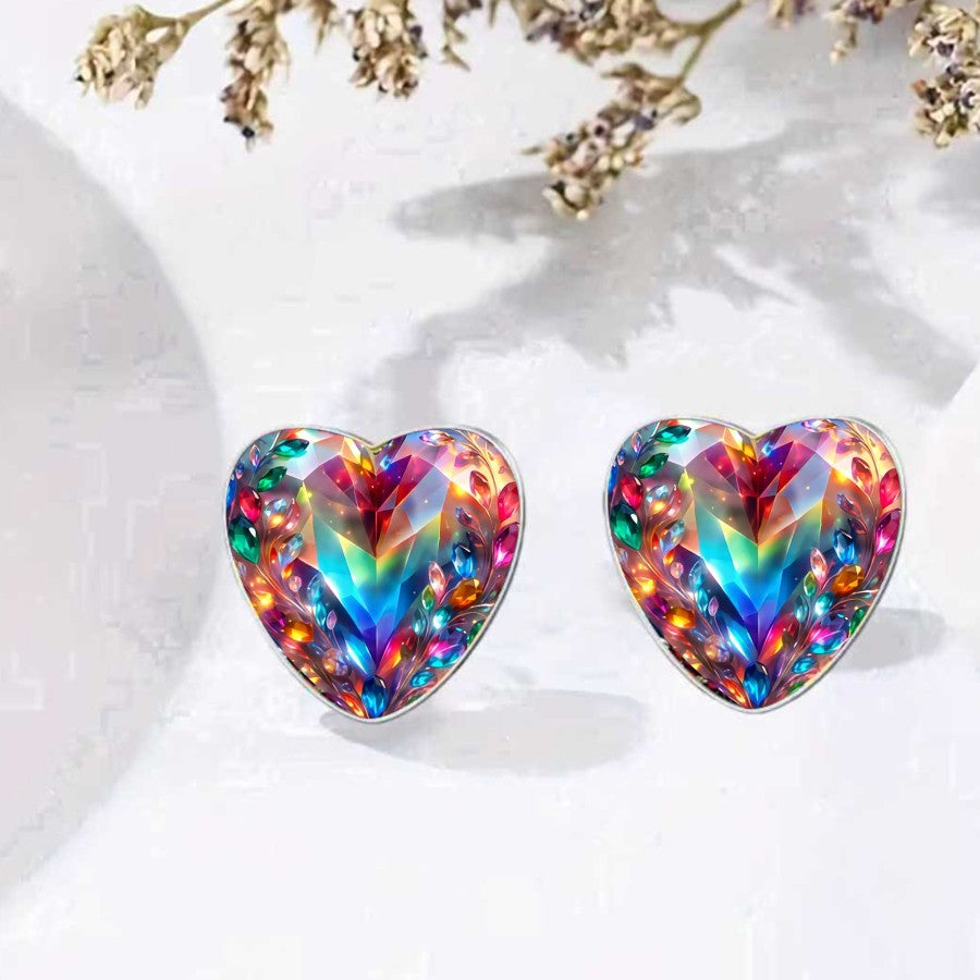 Rainbow Crystal Heart Earrings