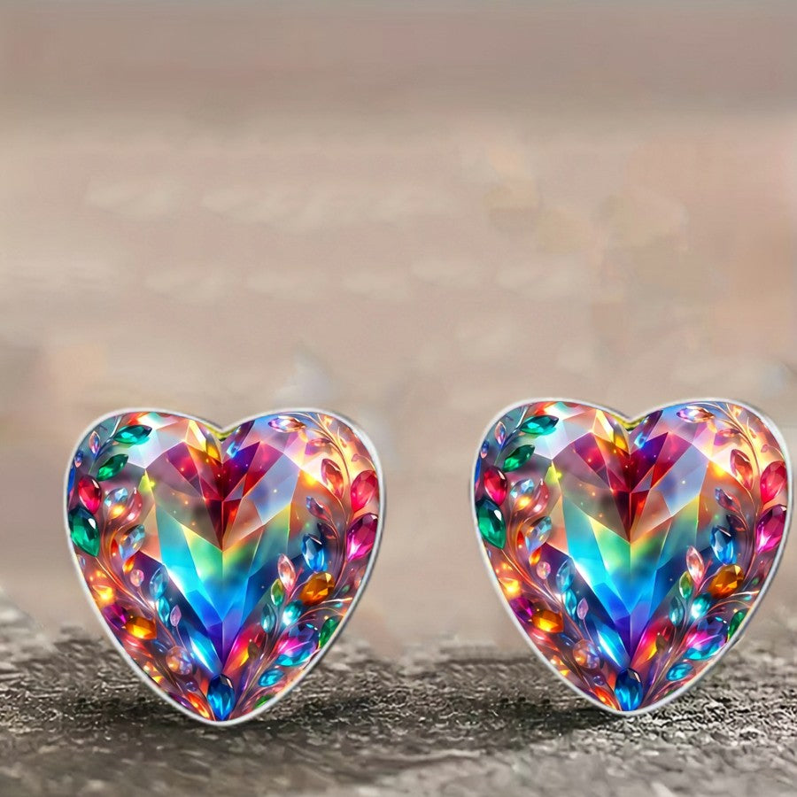 Rainbow Crystal Heart Earrings