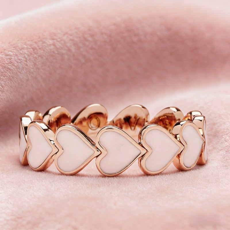 White Enamel Heart Link Ring