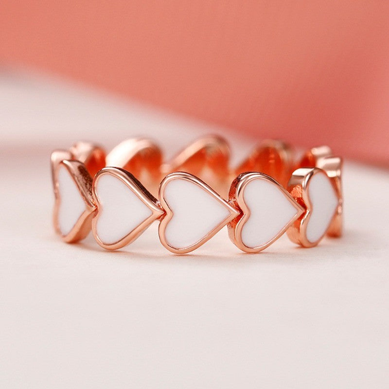 White Enamel Heart Link Ring