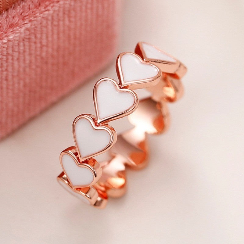 White Enamel Heart Link Ring
