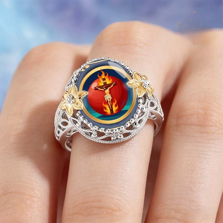 Flame Cross Statement Ring