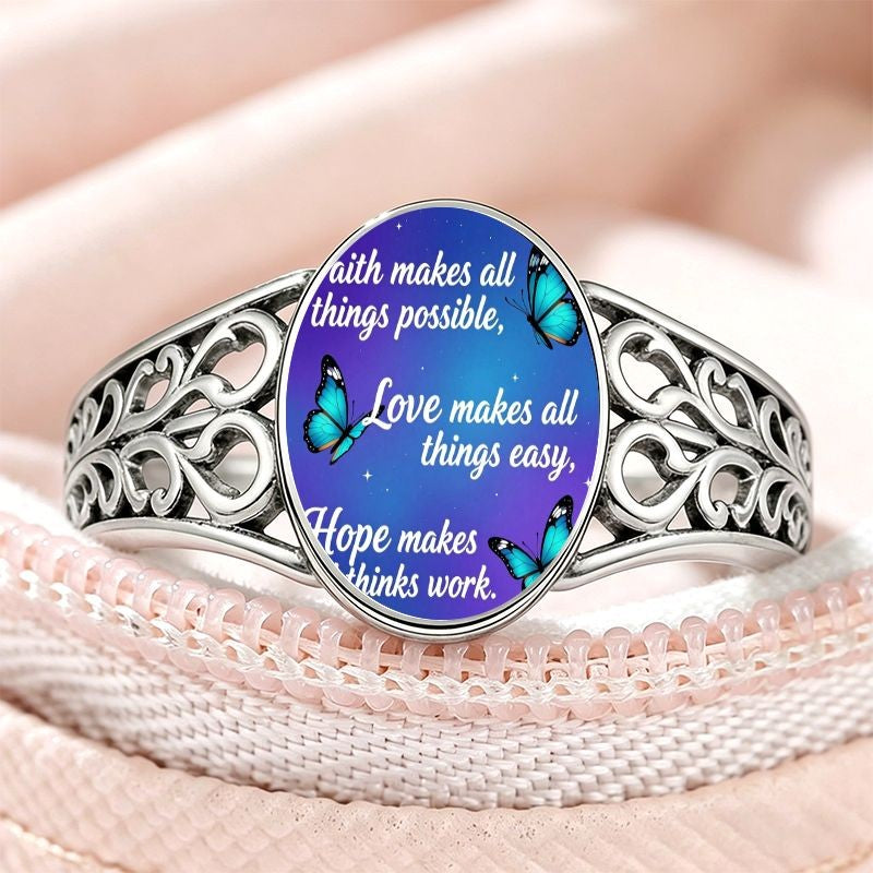 Faith Love Hope Butterfly Oval Ring