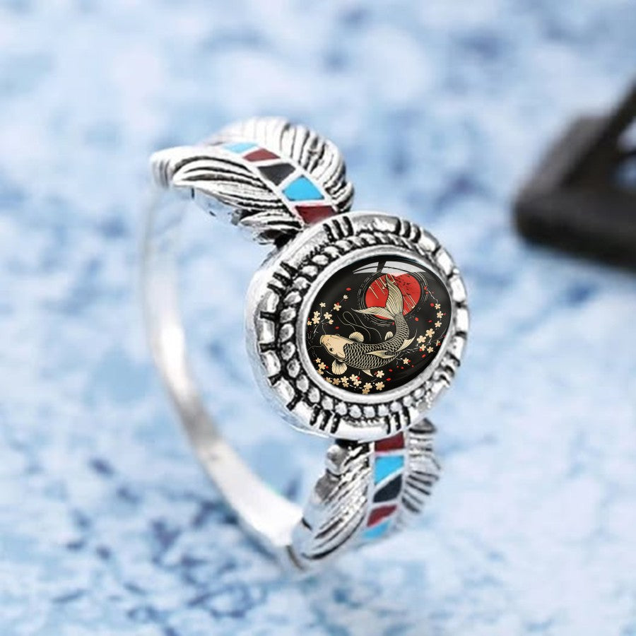 Koi Fish & Cherry Blossom Oval Ring