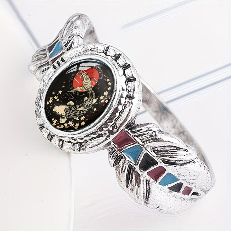 Koi Fish & Cherry Blossom Oval Ring