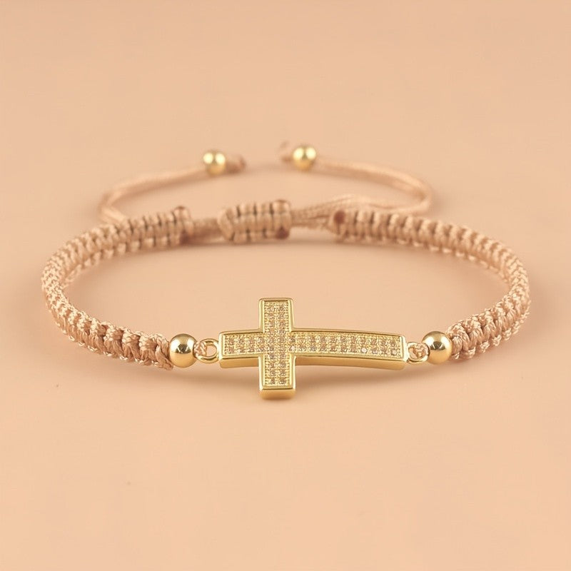 Woven Zirconia Cross Bracelet