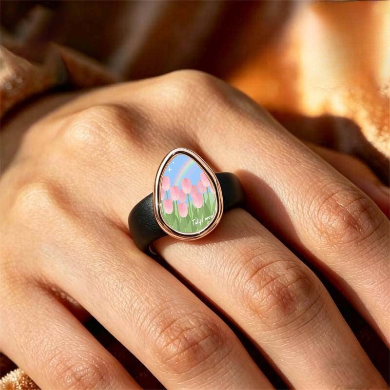 Pink Tulip Garden Teardrop Ring