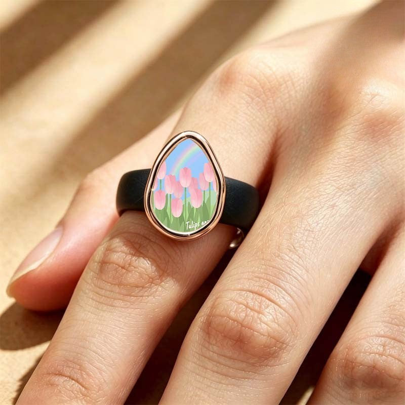Pink Tulip Garden Teardrop Ring