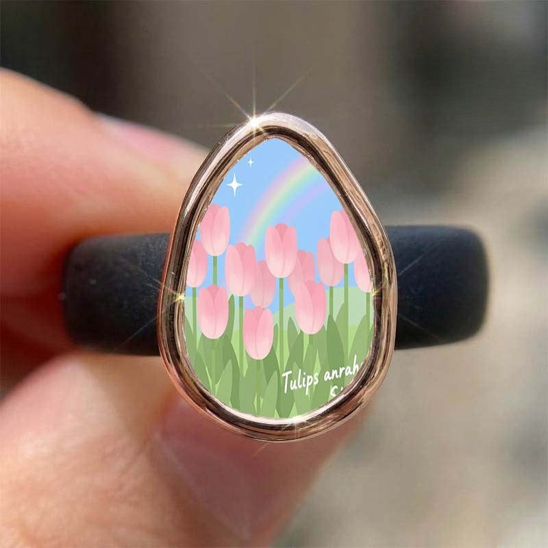 Pink Tulip Garden Teardrop Ring