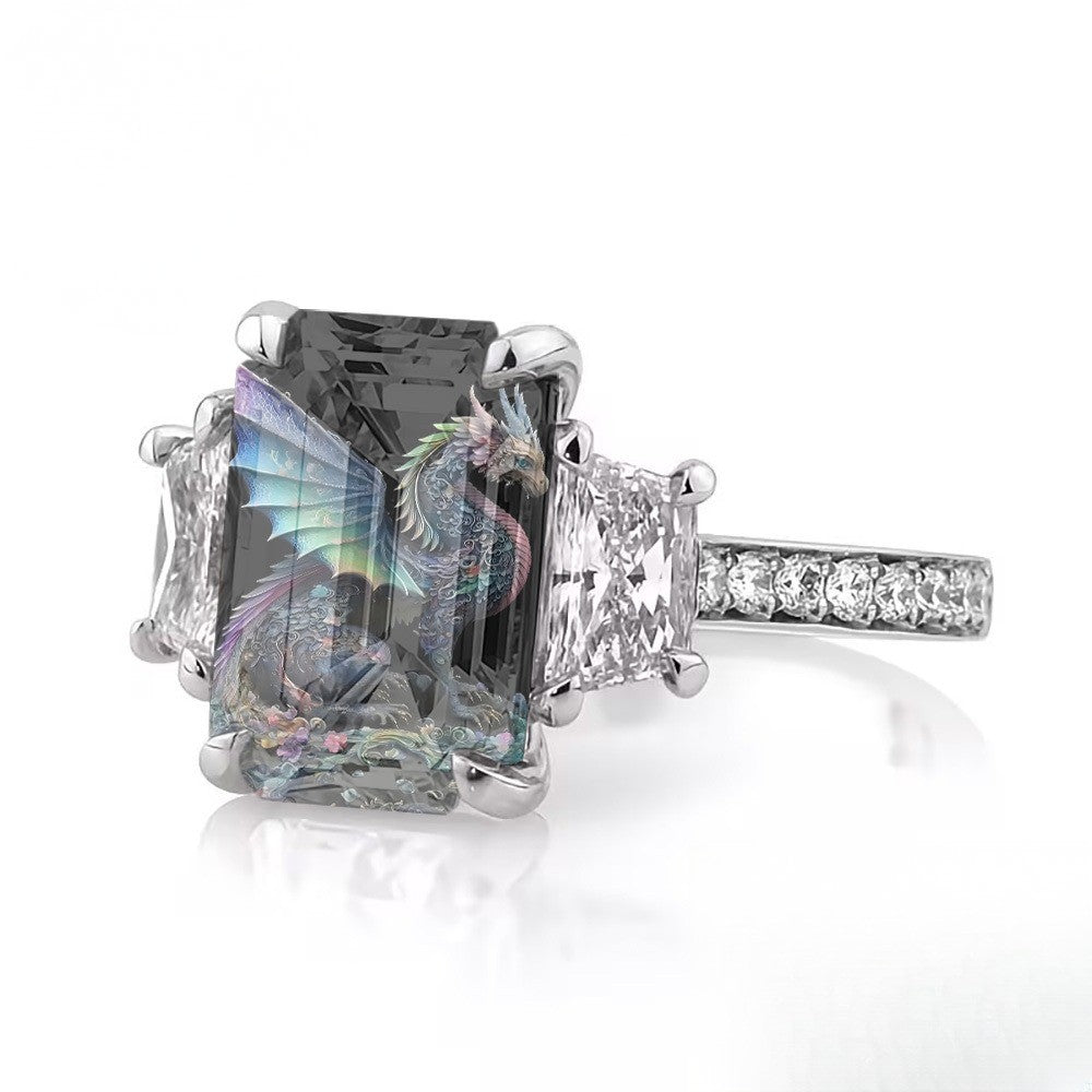 Dragon Floral Square Statement Ring