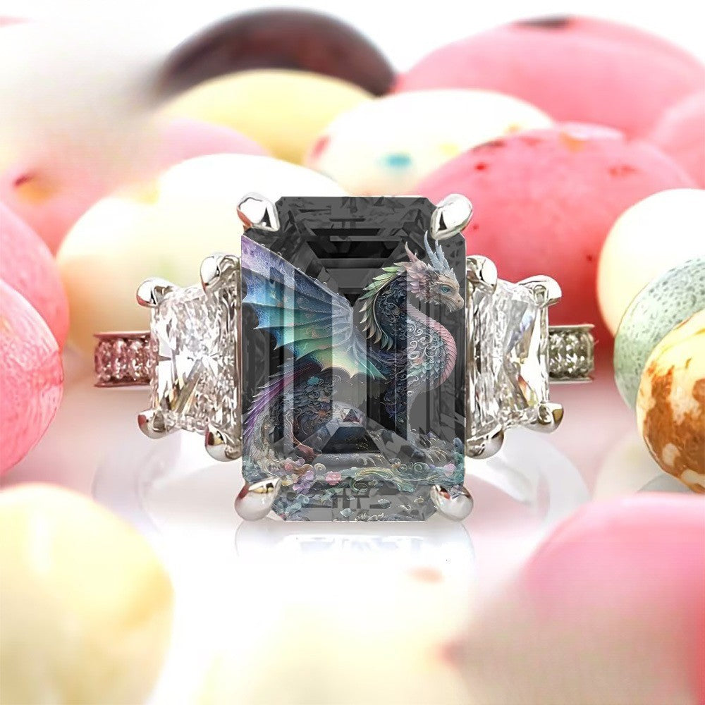 Dragon Floral Square Statement Ring
