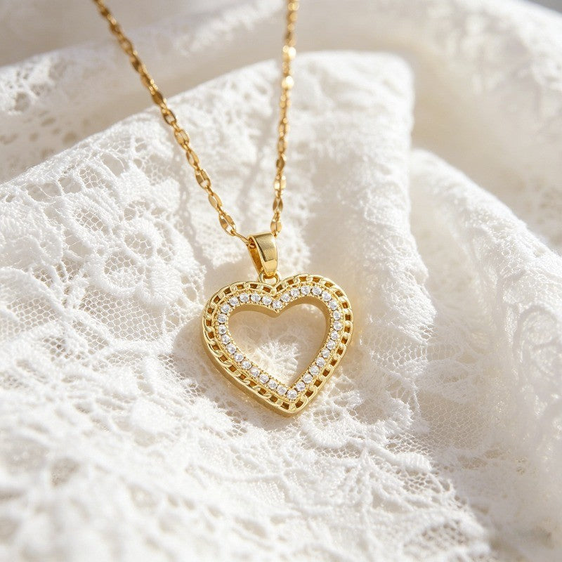 Crystal Heart Frame Necklace