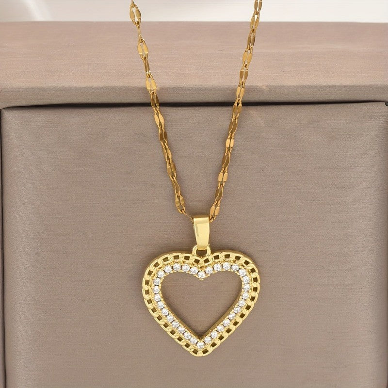 Crystal Heart Frame Necklace