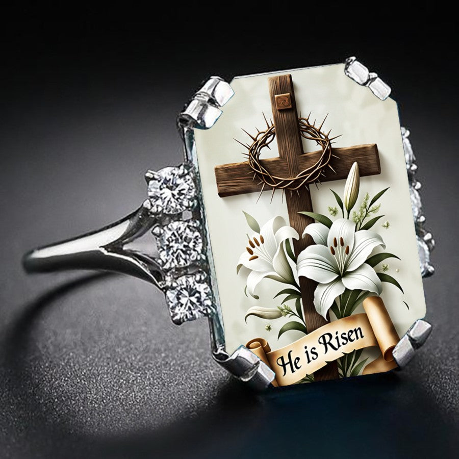 He Is Risen Cross & Lily Ring