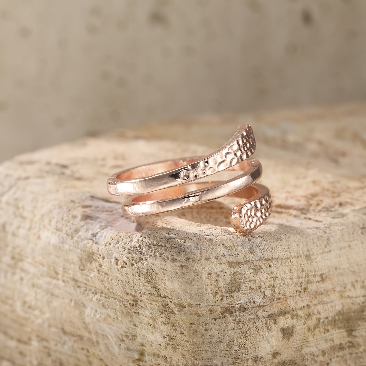 Hammered Rose Gold Tone Wrap Ring