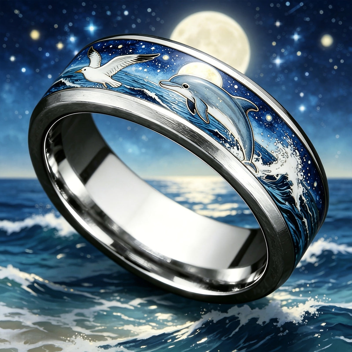 Ocean Dolphin & Seagull Ring