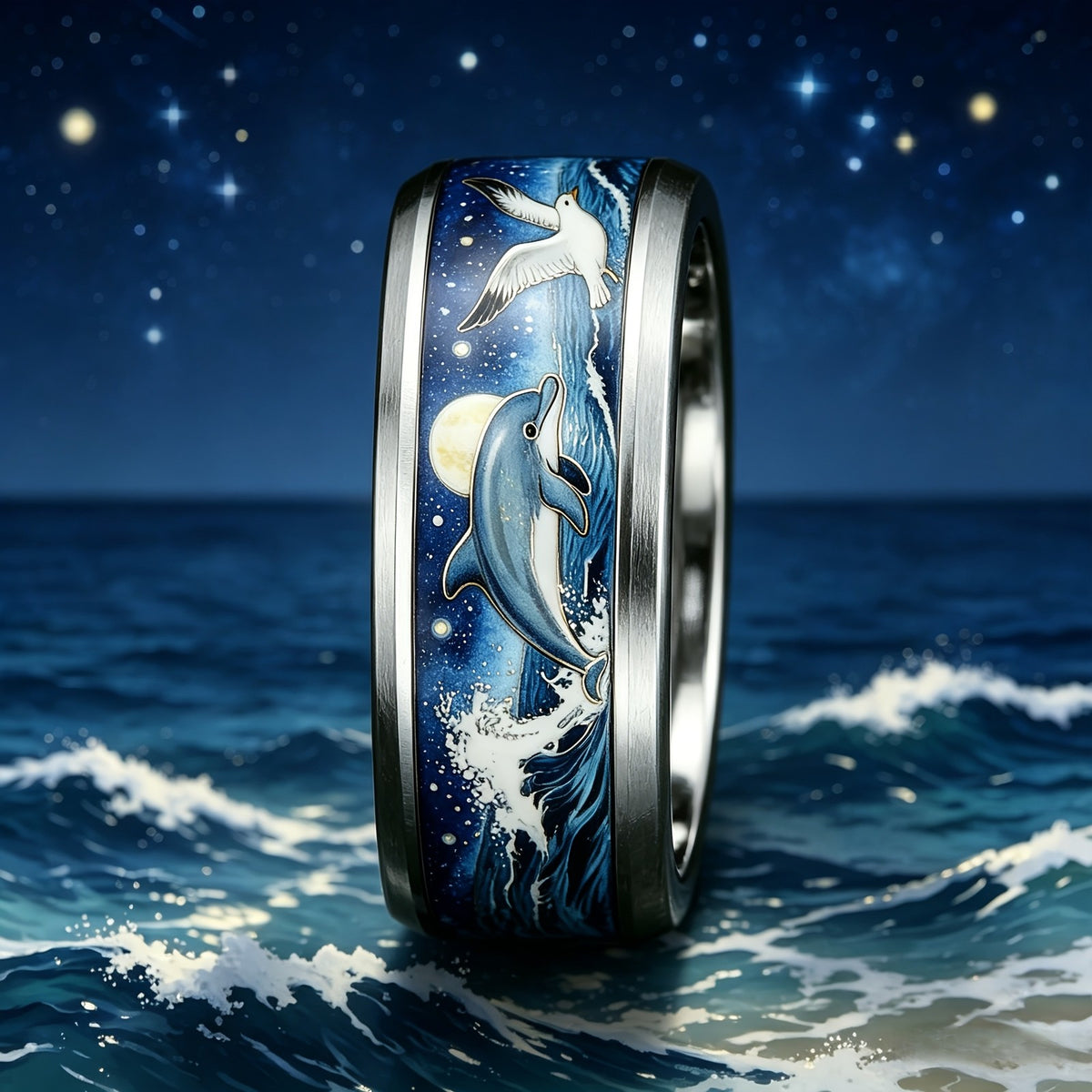 Ocean Dolphin & Seagull Ring