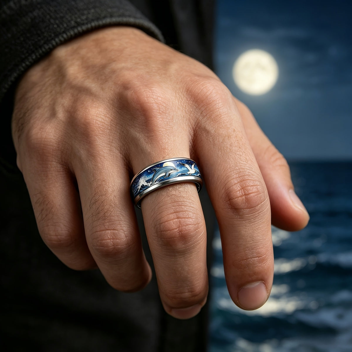 Ocean Dolphin & Seagull Ring