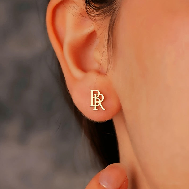 Interlocking Initial Letter Stud Earrings