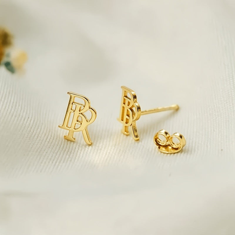 Interlocking Initial Letter Stud Earrings