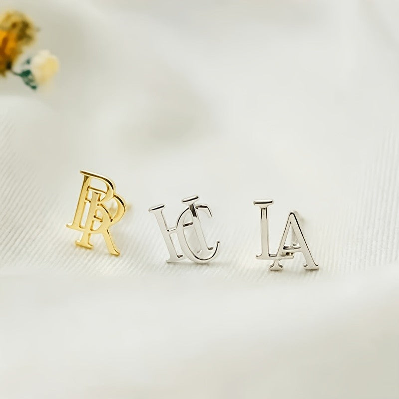 Interlocking Initial Letter Stud Earrings