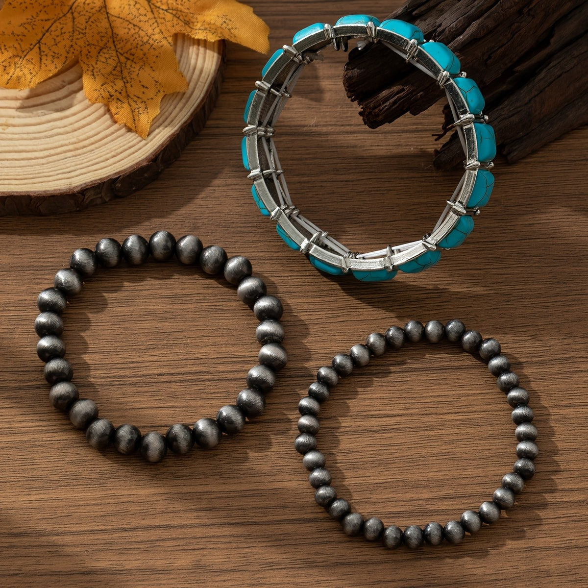 Turquoise Square Panel Beaded Bracelet