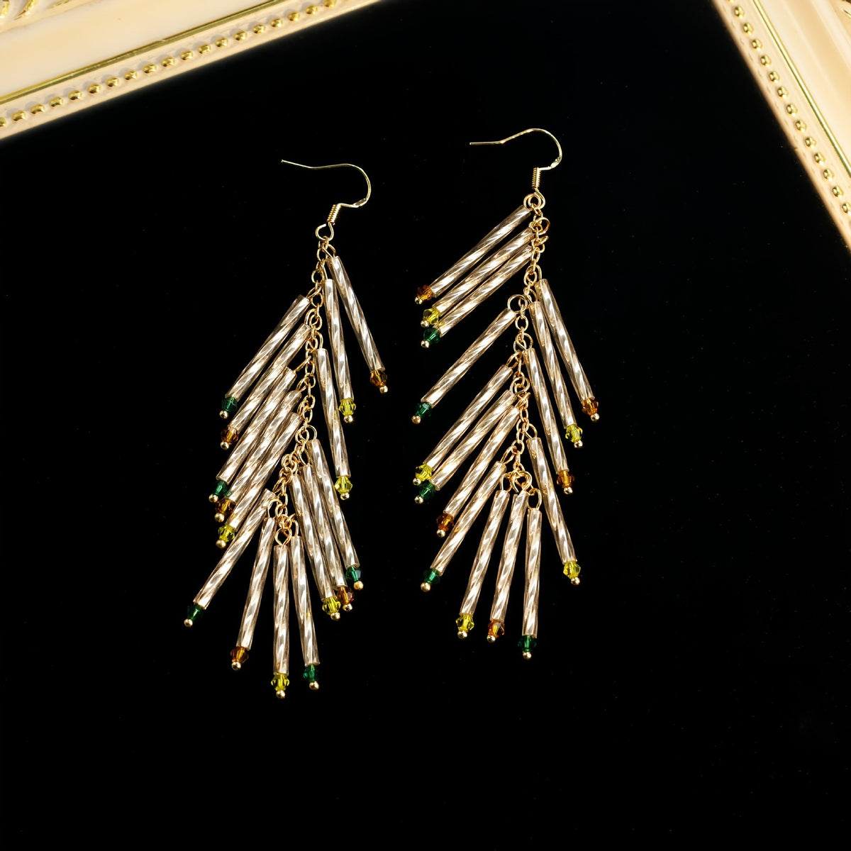 Twisted Tube Colorful Bead Tassel Earrings