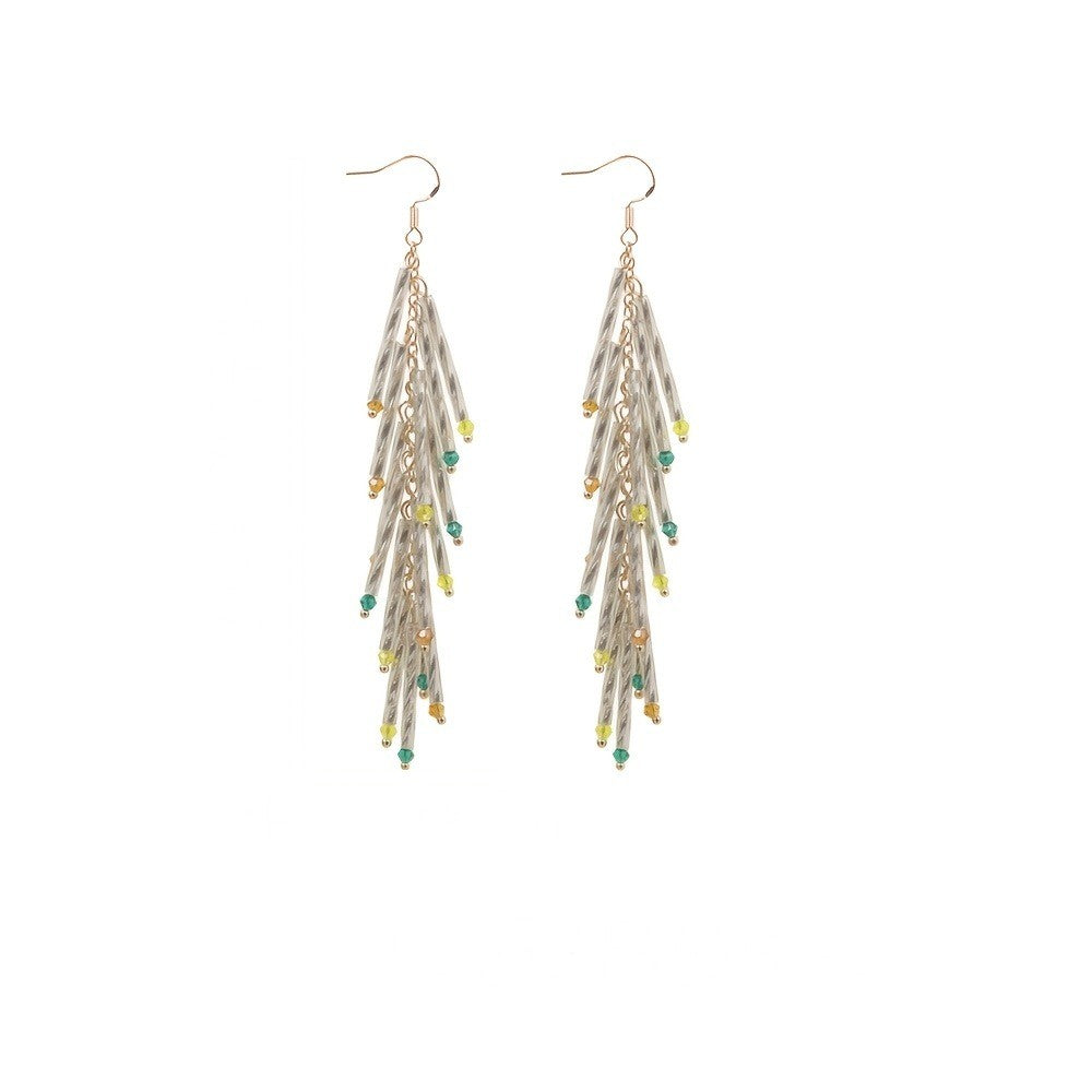 Twisted Tube Colorful Bead Tassel Earrings