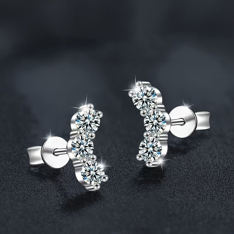 Three Stone Zirconia Stud Earrings