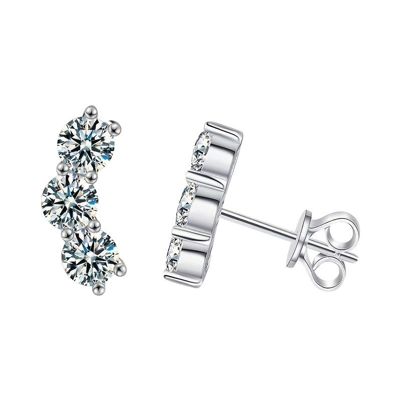 Three Stone Zirconia Stud Earrings