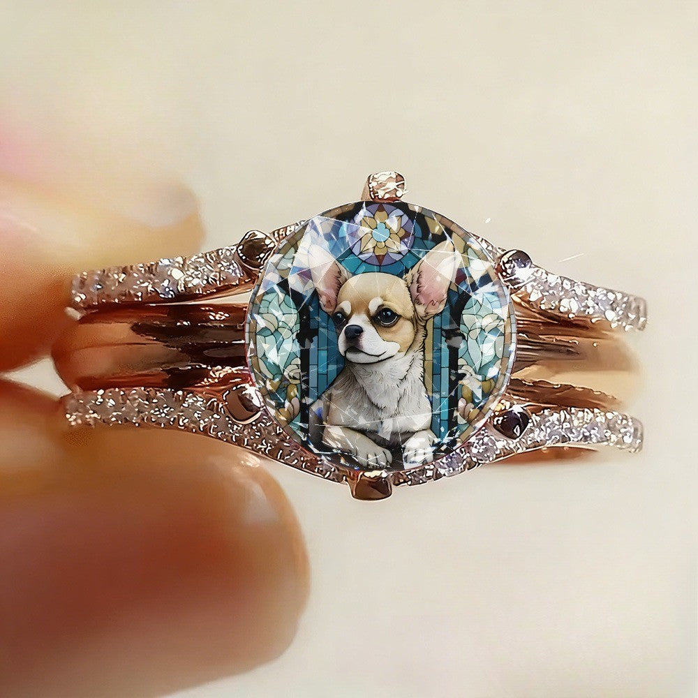 Chihuahua Stained Glass Ring