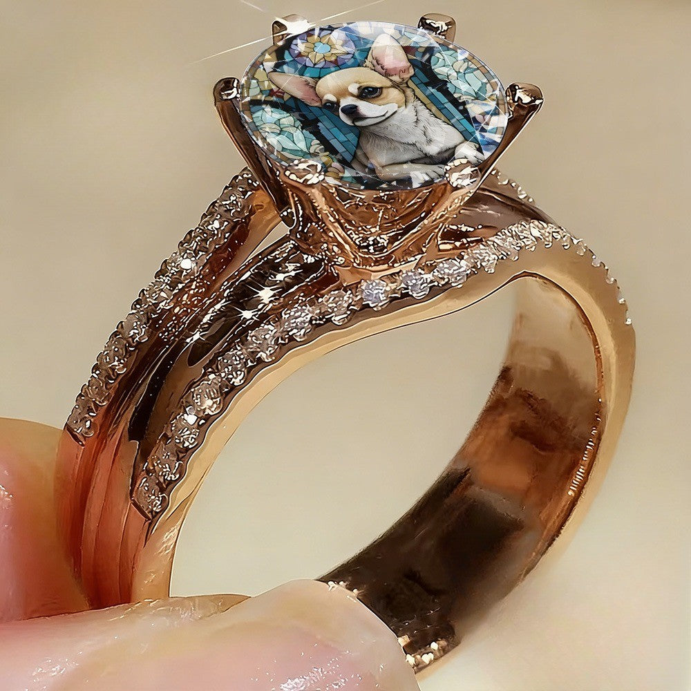 Chihuahua Stained Glass Ring