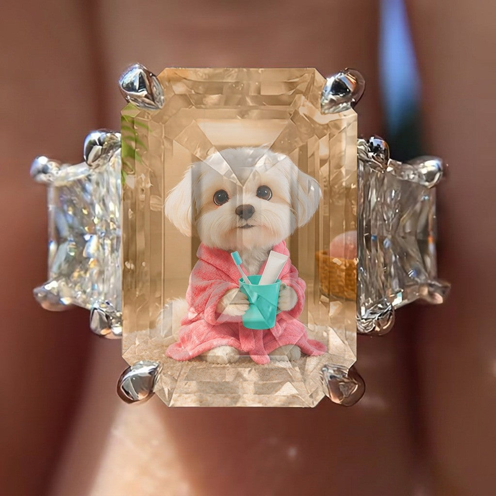 Square Crystal Pet Portrait Ring