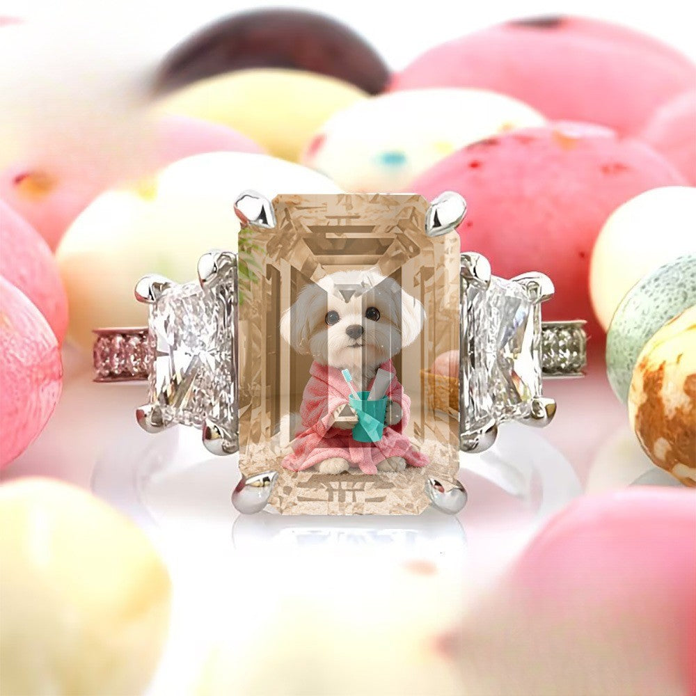 Square Crystal Pet Portrait Ring